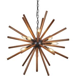 9-Light Sputnik Chandeliers 26" Black Farmhouse Wood Pendant Lighting Industrial